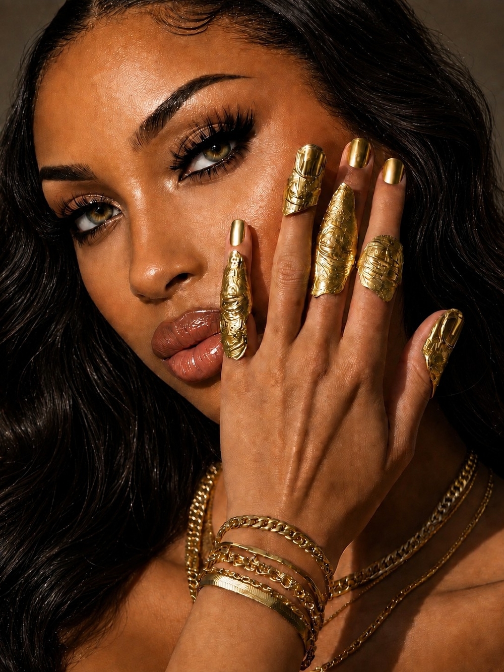 💋GOLD SCULPTURAL STATEMENT RING SET: EGYPTIAN INSPIRED ARMOR RINGS!!!